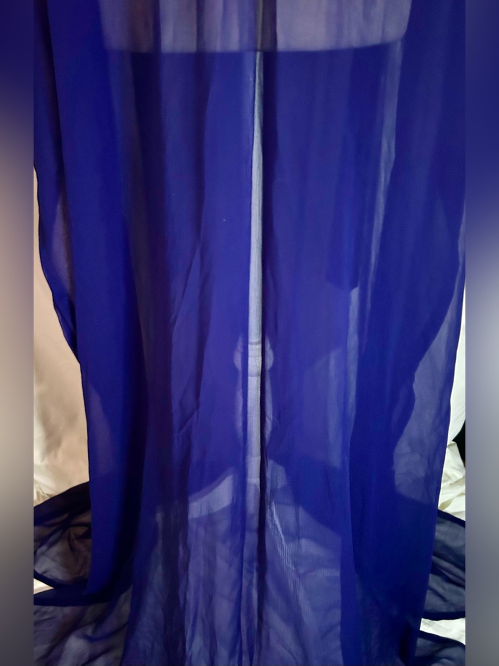 Royal Blue Sheer Hand Beaded Gold, Multicolor Farasha Kaftan Gown, Free Size - Picture 14 of 17